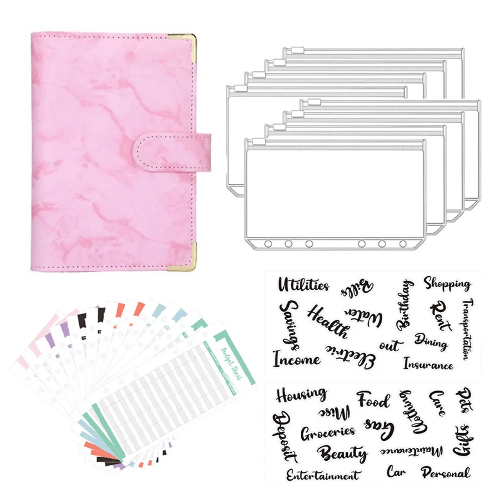 Budget Planner Budget Binder, Einkirsche A6 Budget Planer PolyurethanCash Stuffing, 6-Ringe-Budget Binder mit Geldumschlägen, Budgetblätter, A6 Notizbuch